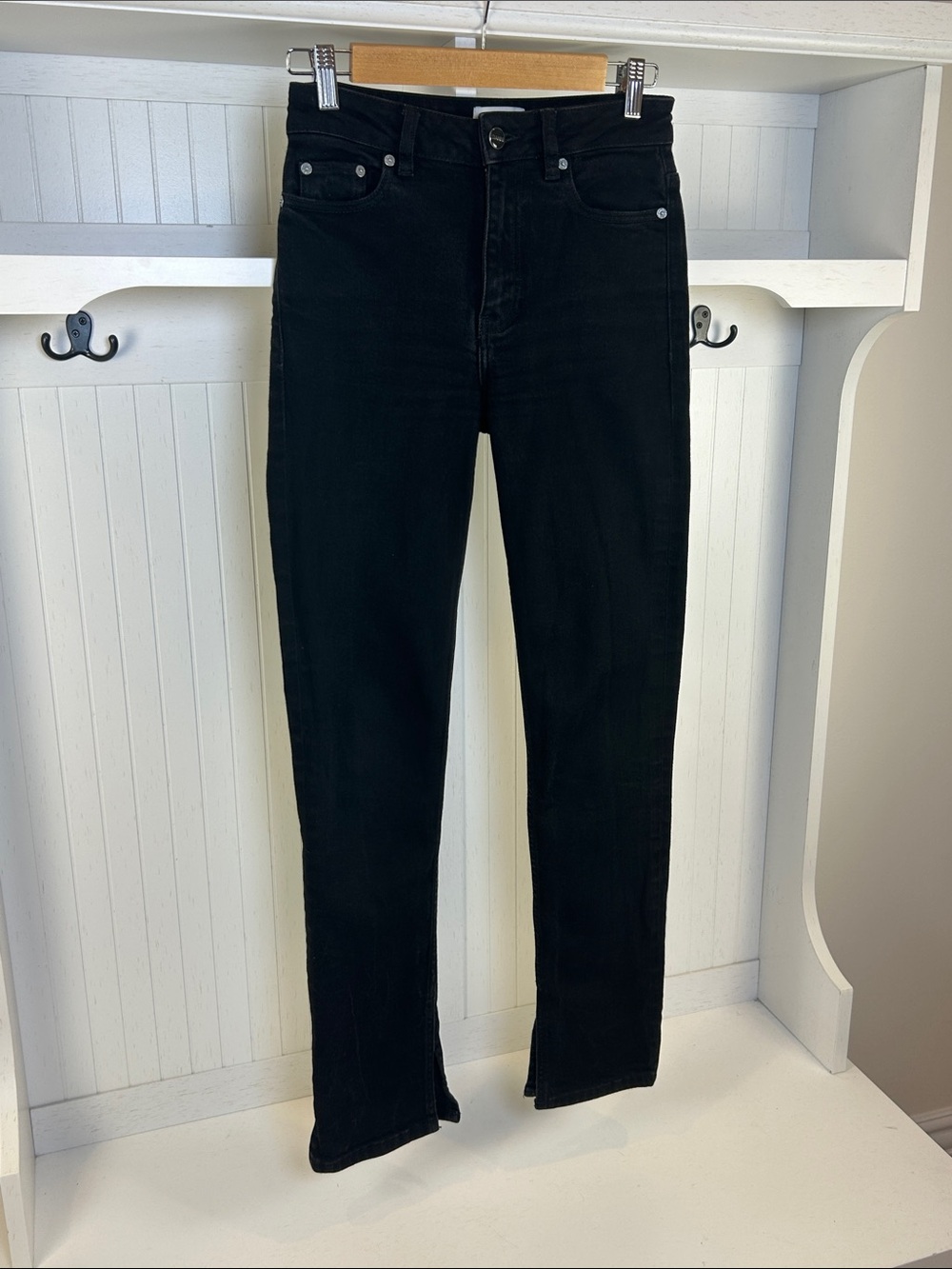 GANNI Beksi Black Straight Leg Split Hem Jeans 26